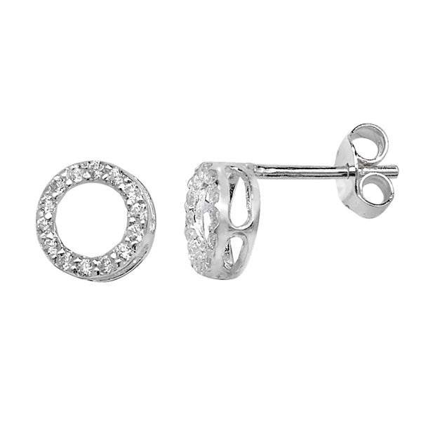 Sterling Silver CZ Open Circle Stud Earrings SKU 0107410