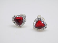 Load image into Gallery viewer, Sterling Silver Kids Red &amp; White CZ Heart Stud Earrings SKU 0107550
