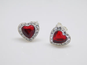 Sterling Silver Kids Red & White CZ Heart Stud Earrings SKU 0107550