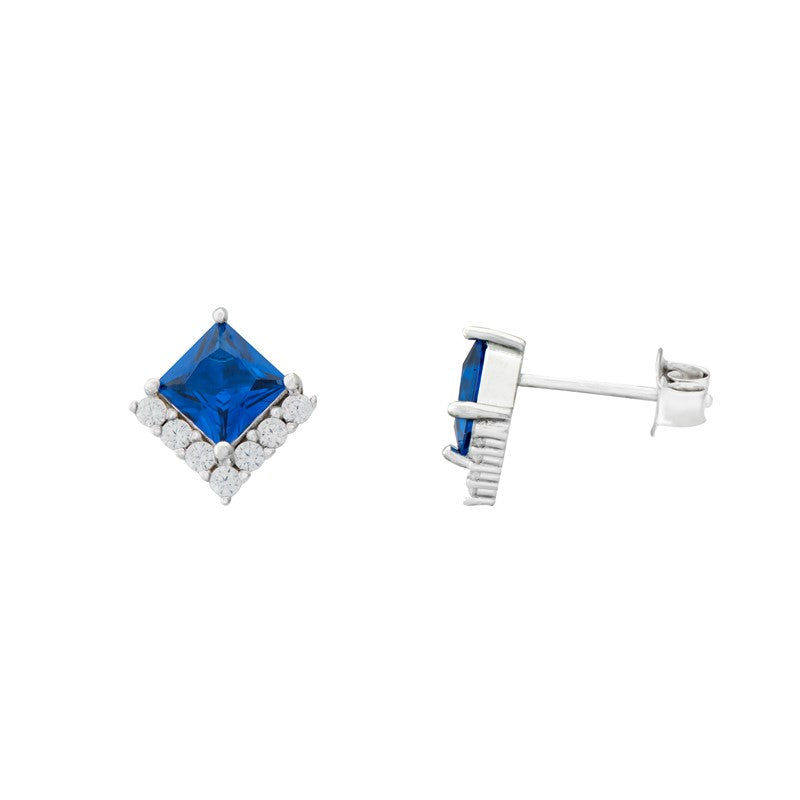 Sterling Silver Blue CZ & CZ stud earrings SKU 0107601