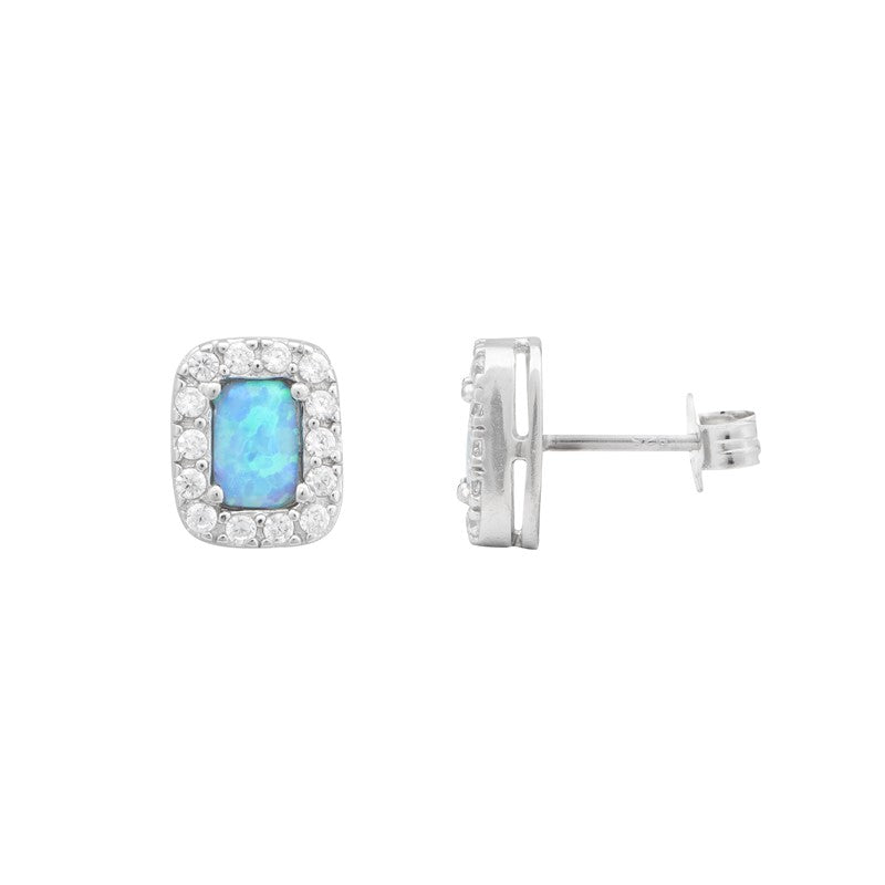 Sterling Silver rectangle CZ and synthetic opal stud earrings SKU 0107604