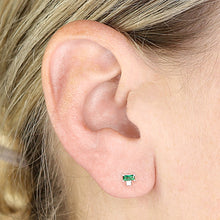 Load image into Gallery viewer, Sterling Silver rectangle green CZ and CZ Stud earrings SKU 0107613

