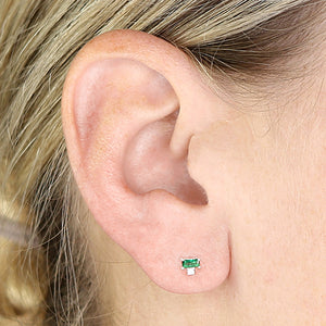 Sterling Silver rectangle green CZ and CZ Stud earrings SKU 0107613