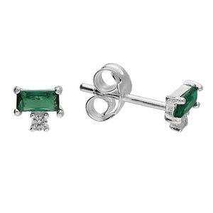 Sterling Silver rectangle green CZ and CZ Stud earrings SKU 0107613