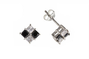 Sterling Silver Black and White CZ Square Earrings SKU 0107614