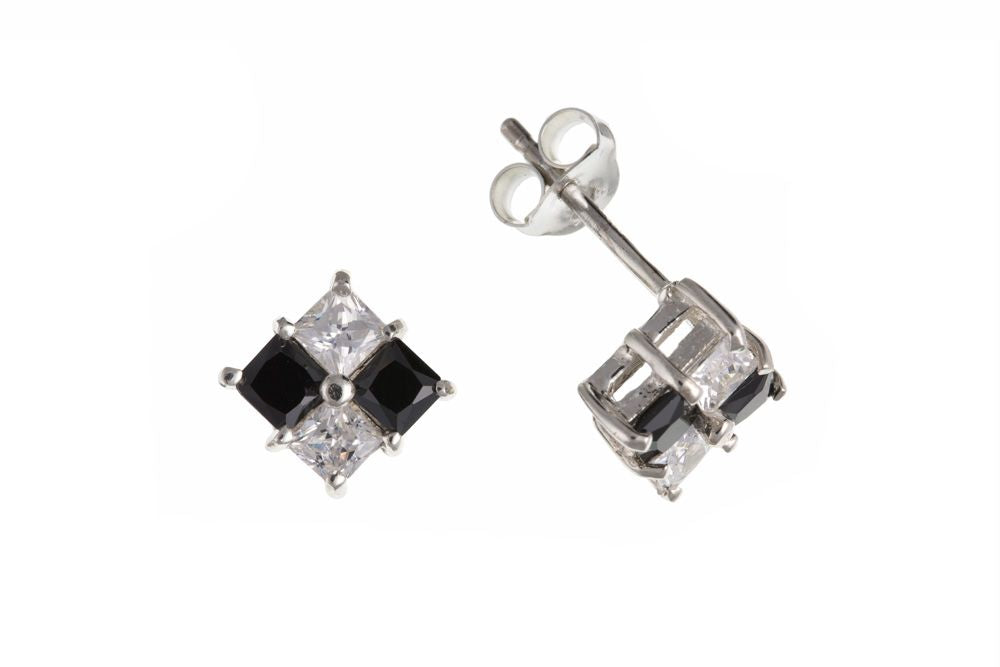 Sterling Silver Black and White CZ Square Earrings SKU 0107614
