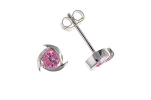 Sterling Silver swirl Pink CZ stud Earrings SKU 0107616