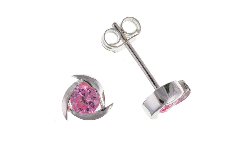 Sterling Silver swirl Pink CZ stud Earrings SKU 0107616