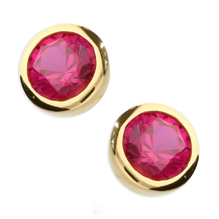 Sterling Silver Gold Finish Rubover Birthstone Earrings