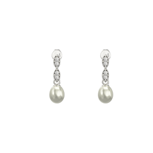 Load image into Gallery viewer, Sterling Silver Synthetic Pearl &amp; CZ Drop Earrings SKU 0109044
