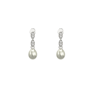 Sterling Silver Synthetic Pearl & CZ Drop Earrings SKU 0109044