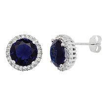 Load image into Gallery viewer, Sterling Silver Round Blue CZ &amp; CZ Halo Stud Earrings SKU 0109122
