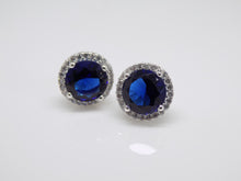 Load image into Gallery viewer, Sterling Silver Round Blue CZ &amp; CZ Halo Stud Earrings SKU 0109122
