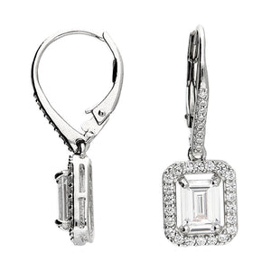 Sterling Silver rectangle CZ and Halo Drop Earrings SKU 0109133