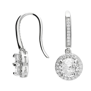 Sterling Silver round CZ and Halo Drop Earrings SKU 0109134