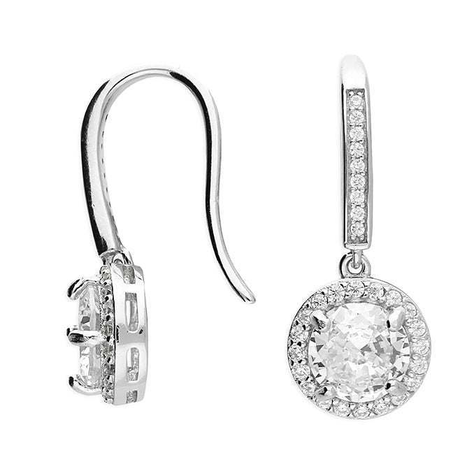 Sterling Silver round CZ and Halo Drop Earrings SKU 0109134