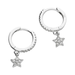 Sterling Silver Mini CZ Hoop Earrings With CZ Star Attachment SKU 0110033