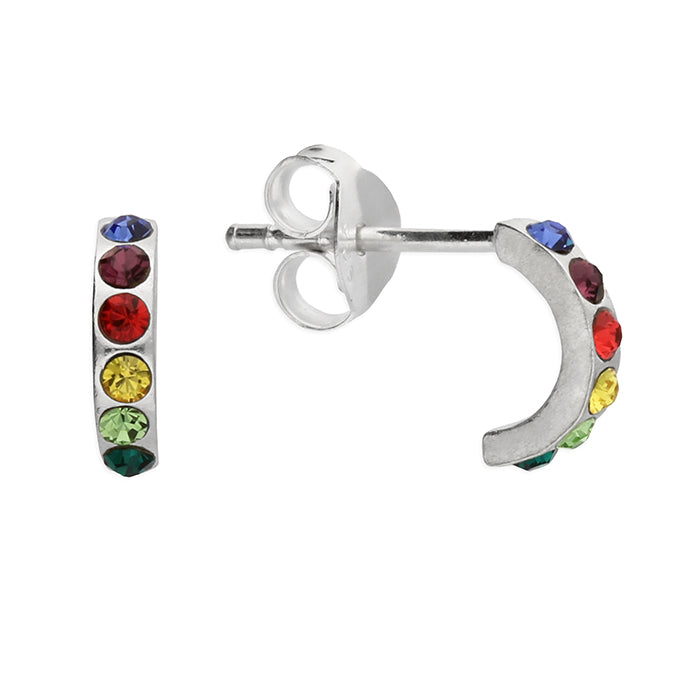 Sterling Silver Rainbow CZ Mini Hoop Earrings SKU 0110054
