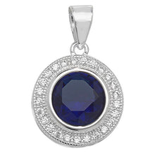 Load image into Gallery viewer, Sterling Silver Blue CZ Halo Pendant SKU 0112009
