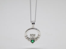 Load image into Gallery viewer, Sterling Silver Green CZ Claddagh Pendant SKU 0112085
