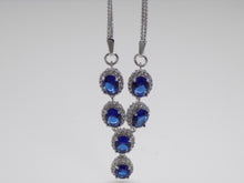 Load image into Gallery viewer, Sterling Silver Oval Blue CZ &amp; CZ Halo Necklace SKU 0112090
