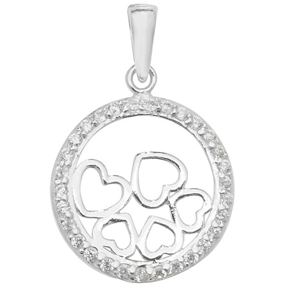 Sterling Silver Multi Hearts in Open CZ Circle Pendant SKU 0112116