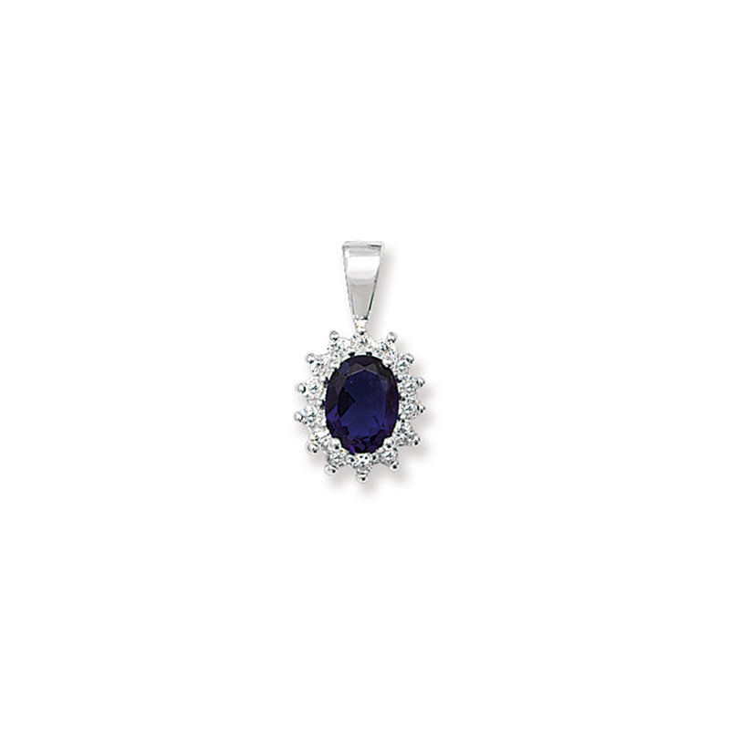 Sterling Silver Oval Blue CZ CZ Halo Pendant SKU 0112224