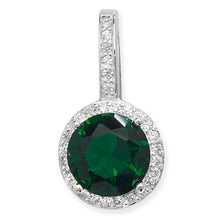 Load image into Gallery viewer, Sterling Silver Round Green CZ &amp; CZ Halo Pendant SKU 0112355

