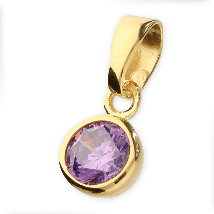 Sterling Silver Gold Finish Rubover Birthstone Pendant