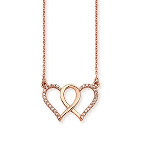 Sterling Silver Rose Finish Double Intertwined Heart Necklace SKU 0113020