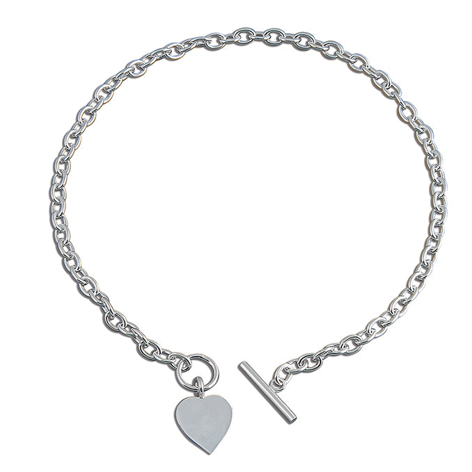 Sterling Silver Belcher Chain T/Bar Heart Necklace SKU 0113076