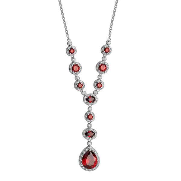 Sterling Silver Red CZ Drop Necklace SKU 0114013