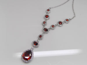 Sterling Silver Red CZ Drop Necklace SKU 0114013