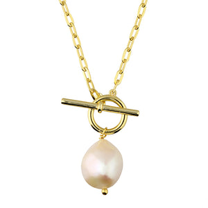 Sterling Silver Gold Finish Freshwater Pearl T/Bar Necklace SKU 0114122