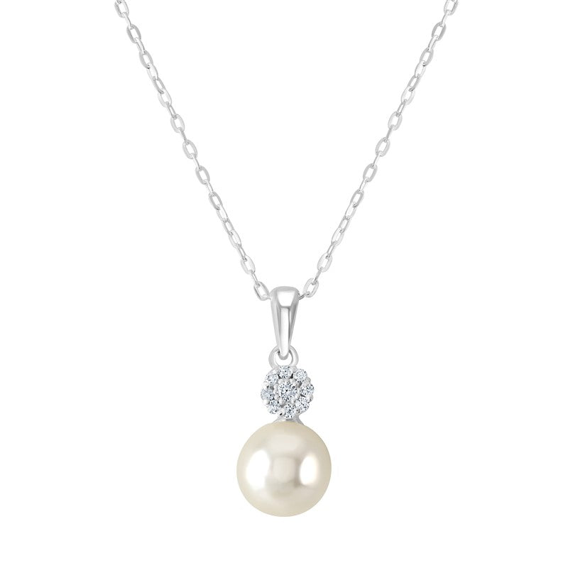 Sterling Silver Synthetic Pearl & CZ Pendant SKU 0114126