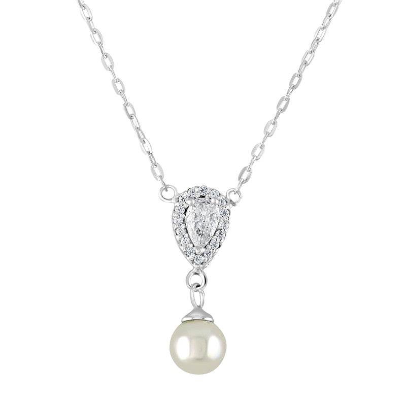 Sterling Silver CZ & Synthetic Pearl Necklace SKU 0114128