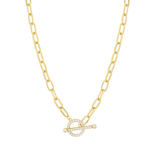 Sterling Silver Gold finish CZ T/Bar & Circle necklace SKU 0114200