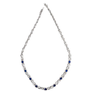 Sterling Silver oval Blue CZ & Kiss link Necklace SKU 0114203