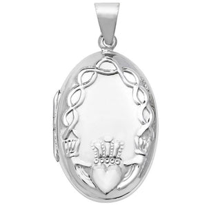 Sterling Silver oval celtic design Claddagh Locket SKU 0115102