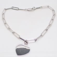 Load image into Gallery viewer, Sterling Silver Paper Link &amp; Heart Disc Charm Bracelet SKU 0132039
