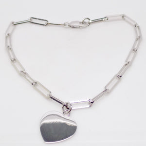 Sterling Silver Paper Link & Heart Disc Charm Bracelet SKU 0132039