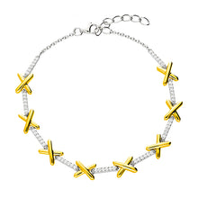 Load image into Gallery viewer, Sterling Silver and Gold Finish X Link CZ Bracelet SKU 0132075
