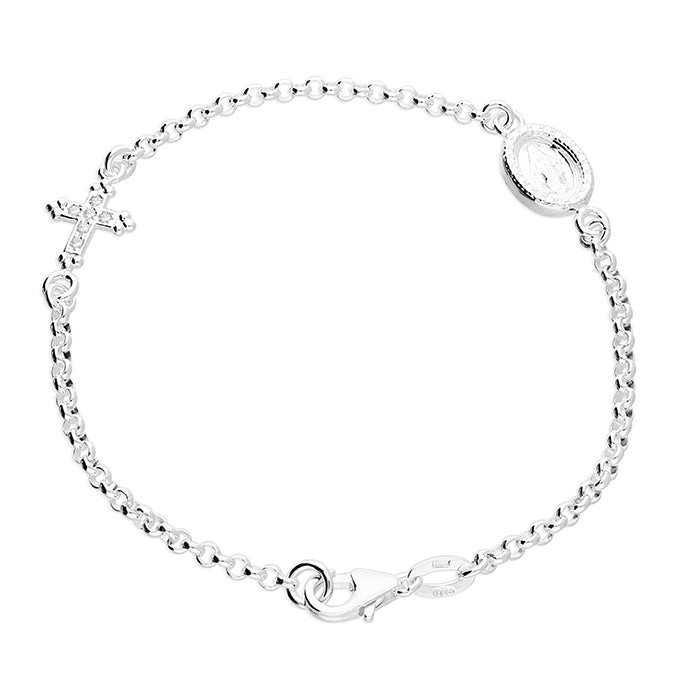 Sterling Silver Cross and Miraculous Medal Bracelet SKU 0132132