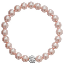 Load image into Gallery viewer, Synthetic Pink Pearl &amp; CZ Ball Kids Stretch Bracelet SKU 0133004
