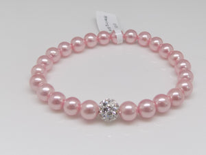 Synthetic Pink Pearl & CZ Ball Kids Stretch Bracelet SKU 0133004