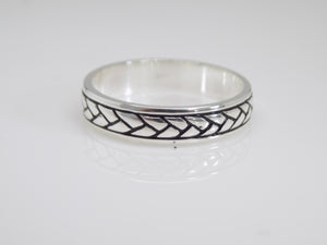 Sterling Silver Gents Plait Black Enamel Ring SKU 0135154