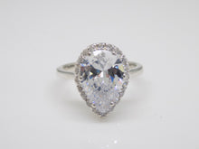 Load image into Gallery viewer, Sterling Silver Pear Shape CZ Halo Ring SKU 0136001

