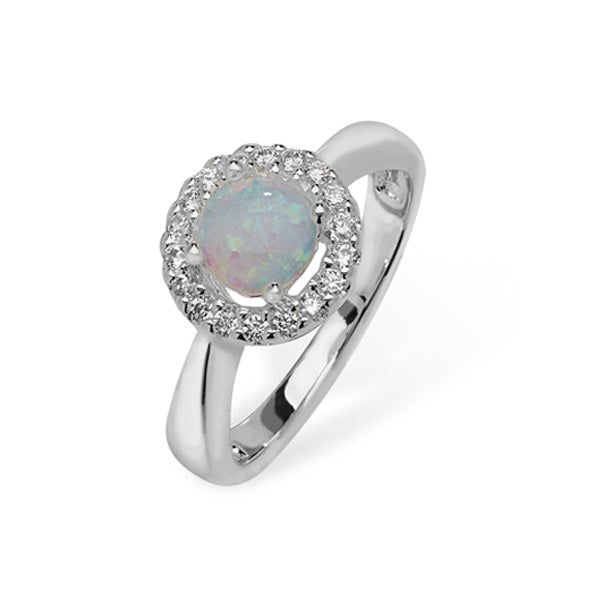 Sterling Silver Synthetic Opal, CZ Halo Ring SKU 0136005