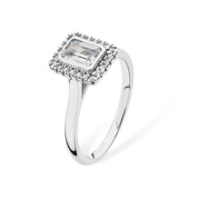 Load image into Gallery viewer, Sterling Silver Rectangle CZ &amp; CZ Halo Ring SKU 0136030
