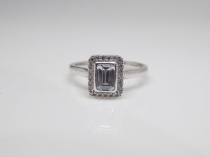 Sterling Silver Rectangle CZ & CZ Halo Ring SKU 0136030